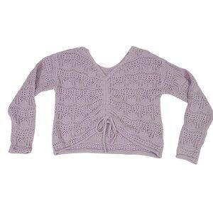 Jessica Simpson Womens Lavender Knit Cropped Sweater With Adjustable Ruch